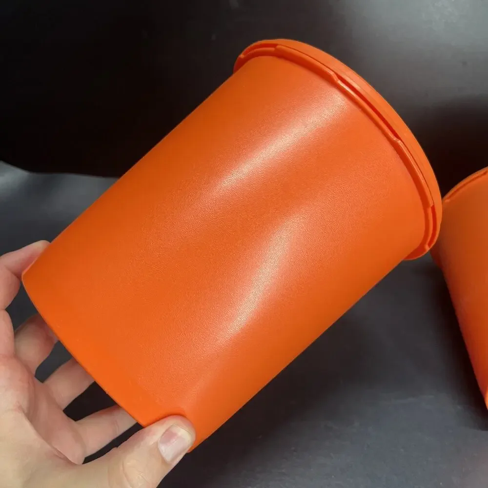 Vtg Harvest Orange Tupperware Servalier Nesting Canisters & Lids 807-7 809-10